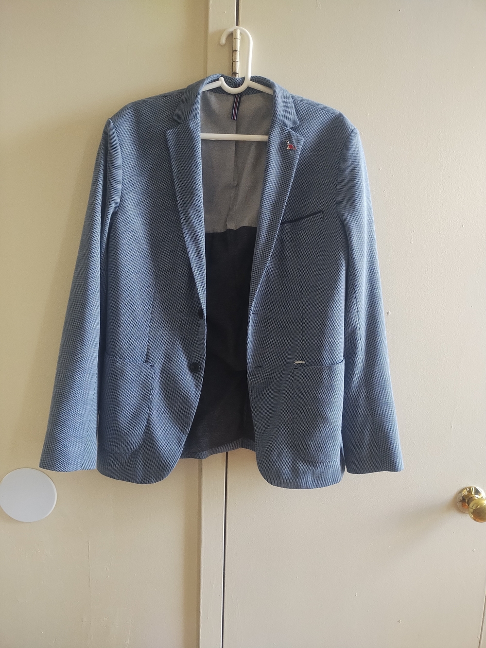 Zara Light Blue Men's Knit Blazer - Single-Breasted Sport Coat
